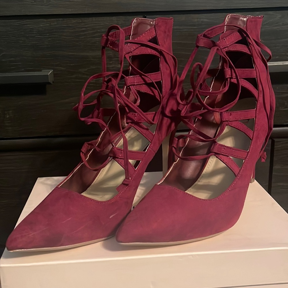 Burgundy Suede Lace-Up JustFab Heels size 11